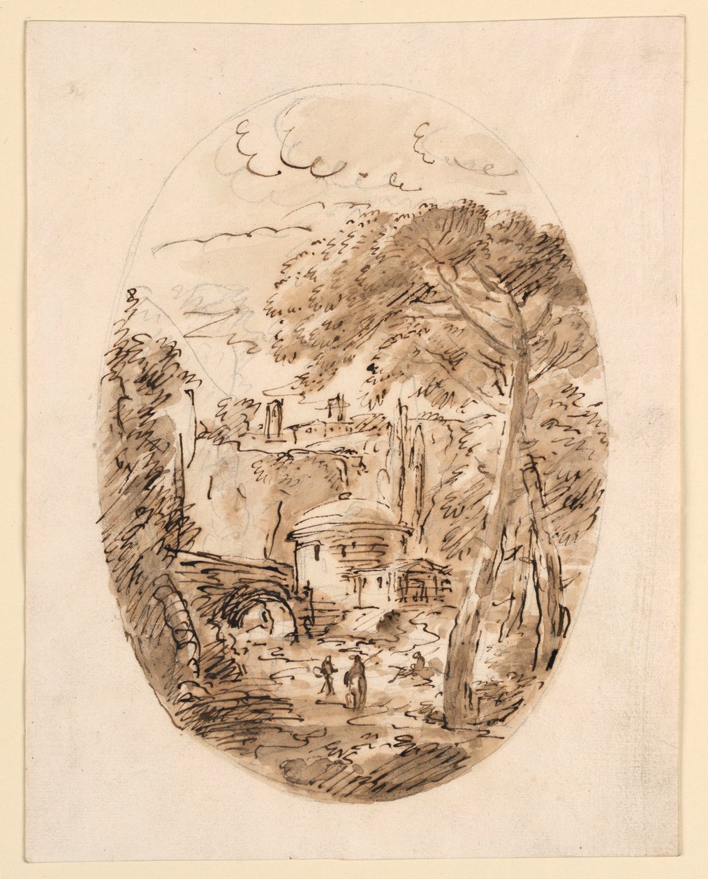 Dessin, Paysage avec cavalier et pont, 1750-1786 - Carlo Marchionni