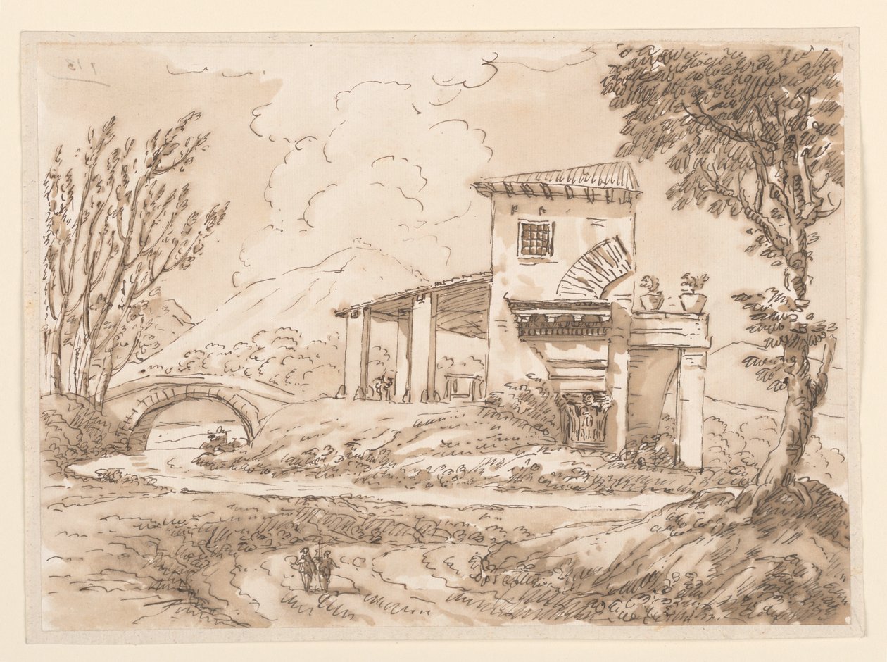 Dessin, Paysage avec villa, 1750-60 - Carlo Marchionni