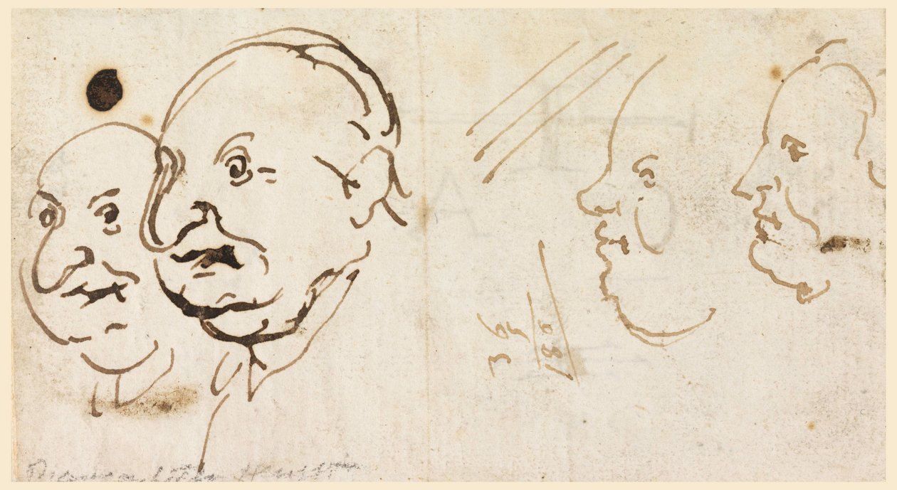 Dessin, Esquisses de quatre têtes en caricature, 1725-75 - Carlo Marchionni