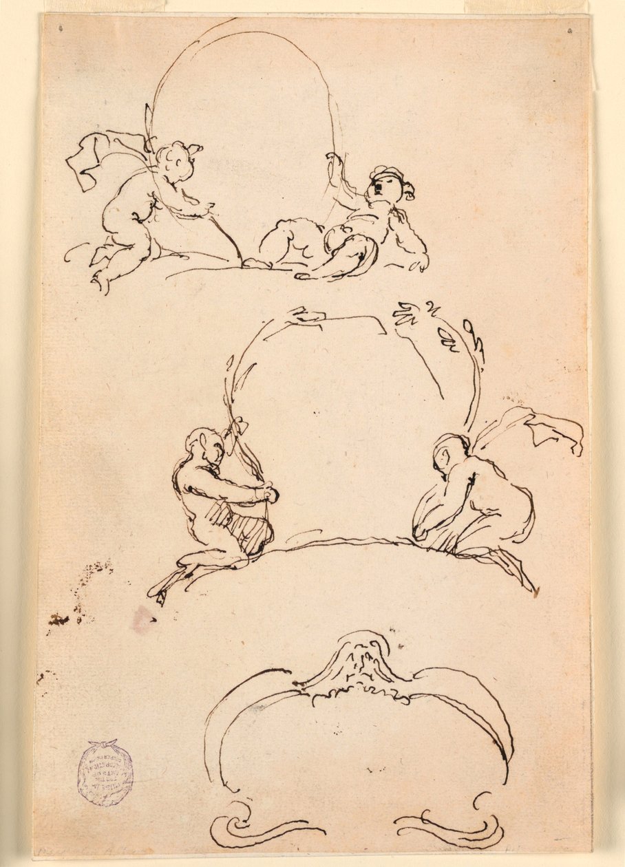 Dessin, Trois esquisses de cartouches, avant 1775 - Carlo Marchionni