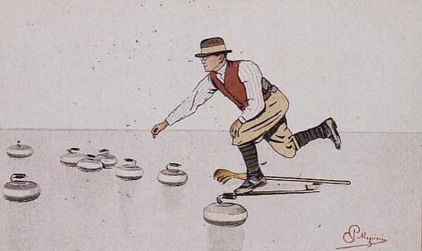 Homme lançant une pierre dans un jeu de curling - Carlo Pellegrini