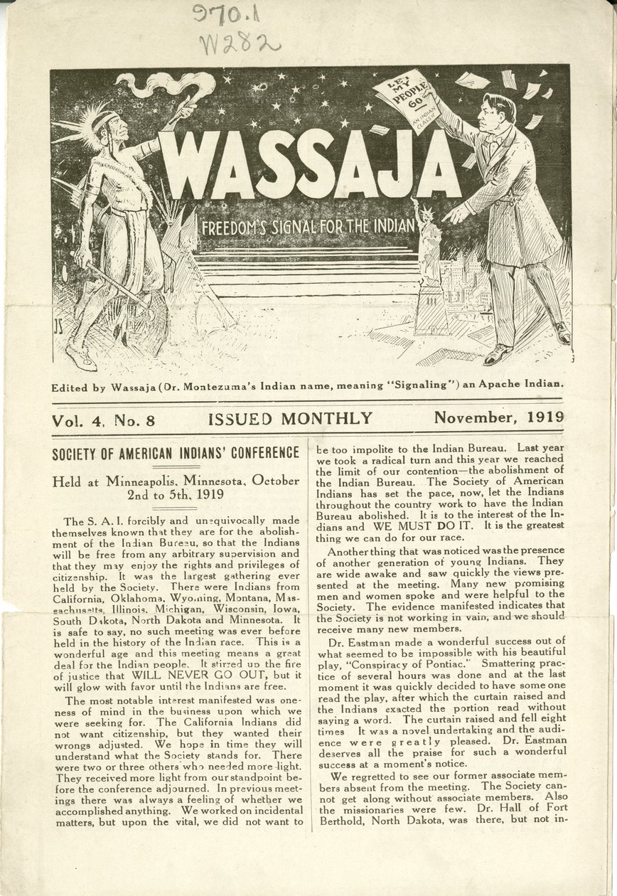 Numéro de Wassaja, Vol. 4, No. 8, novembre 1919 - Carlos Montezuma