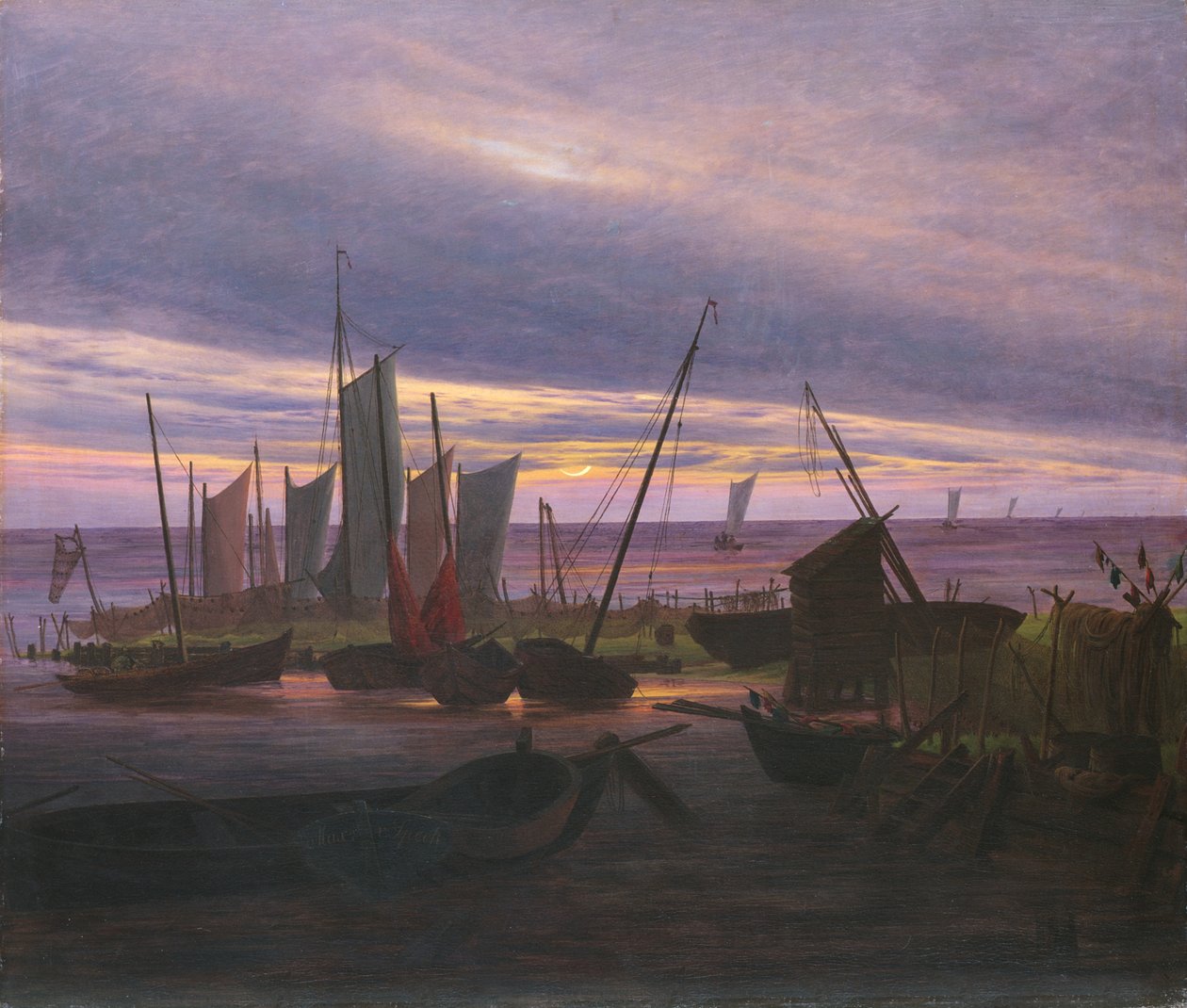 Bateaux dans le port au soir, c. 1828 - Caspar David Friedrich