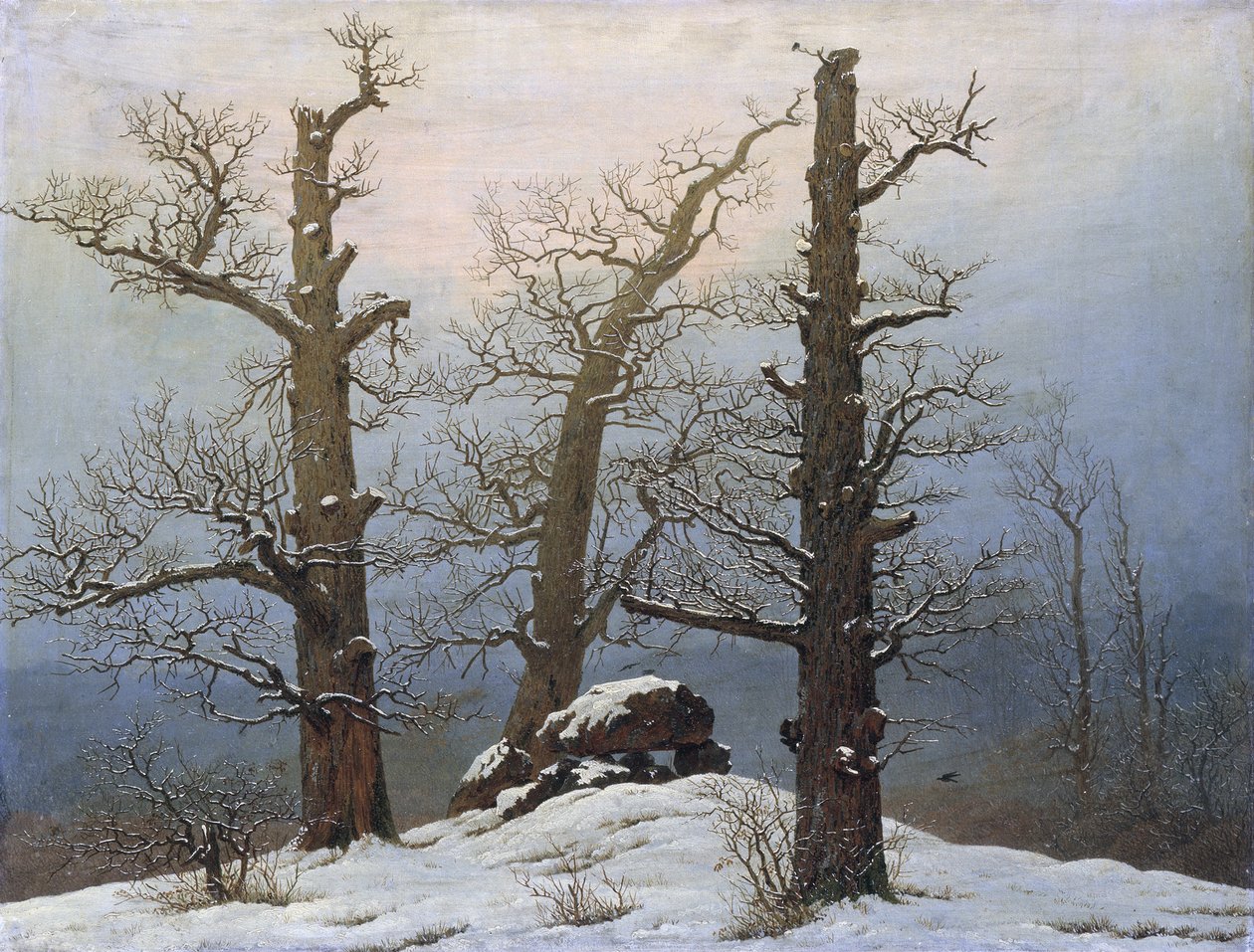 French : Tombeau des dinosaures dans la neige Cairn in Snow - Caspar David Friedrich