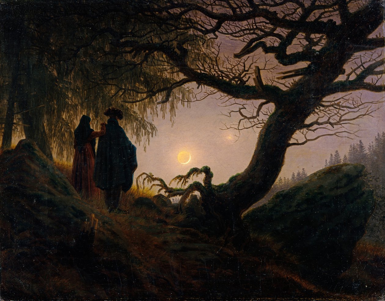 Un homme et une femme contemplant la lune - Caspar David Friedrich