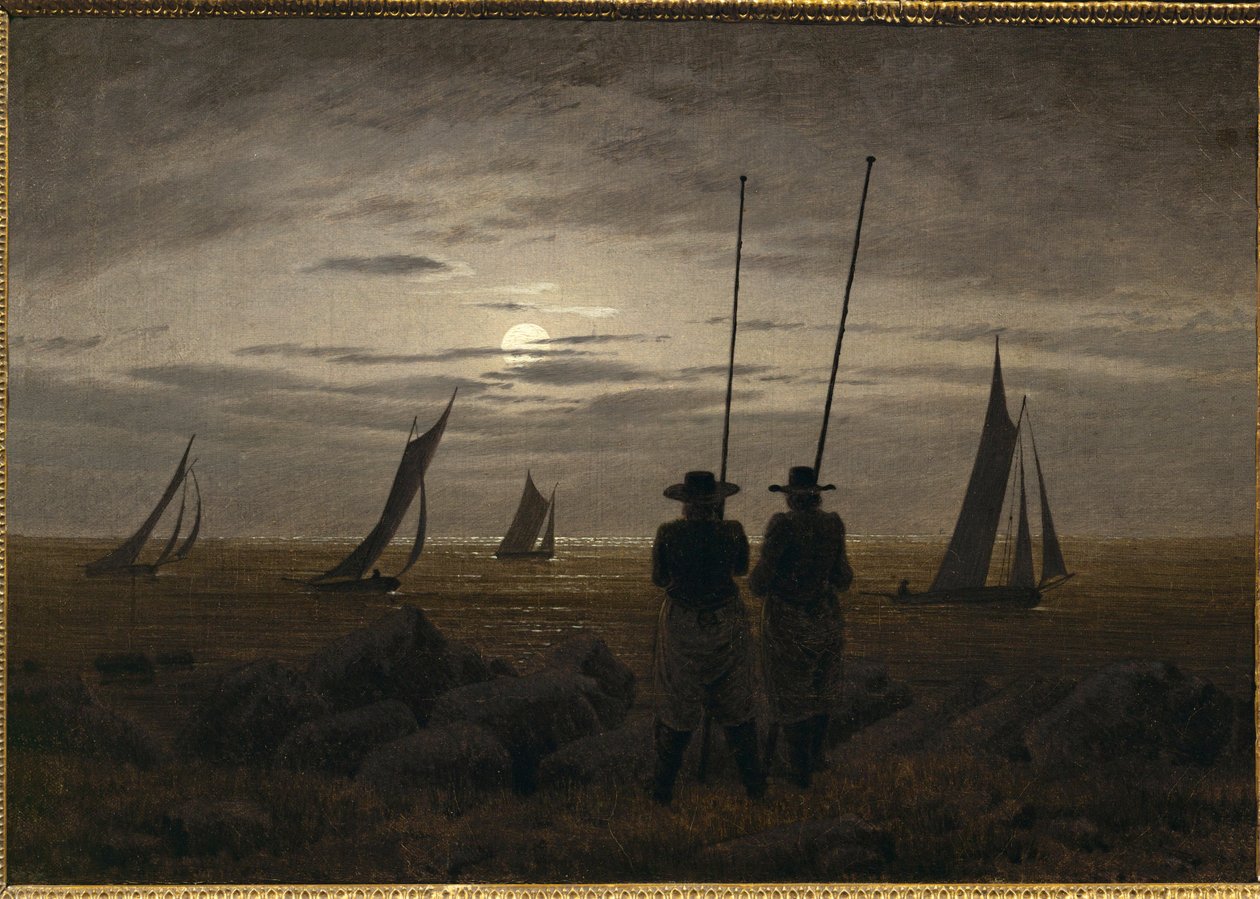 Nuit de lune sur la plage, avec les pêcheurs - Caspar David Friedrich