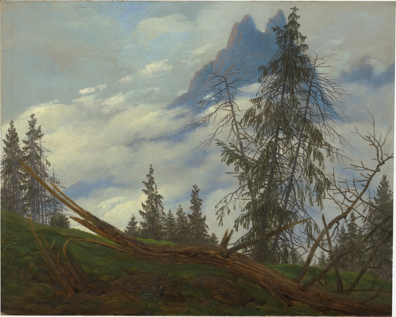 Sommet de montagne avec des nuages qui dérivent - Caspar David Friedrich