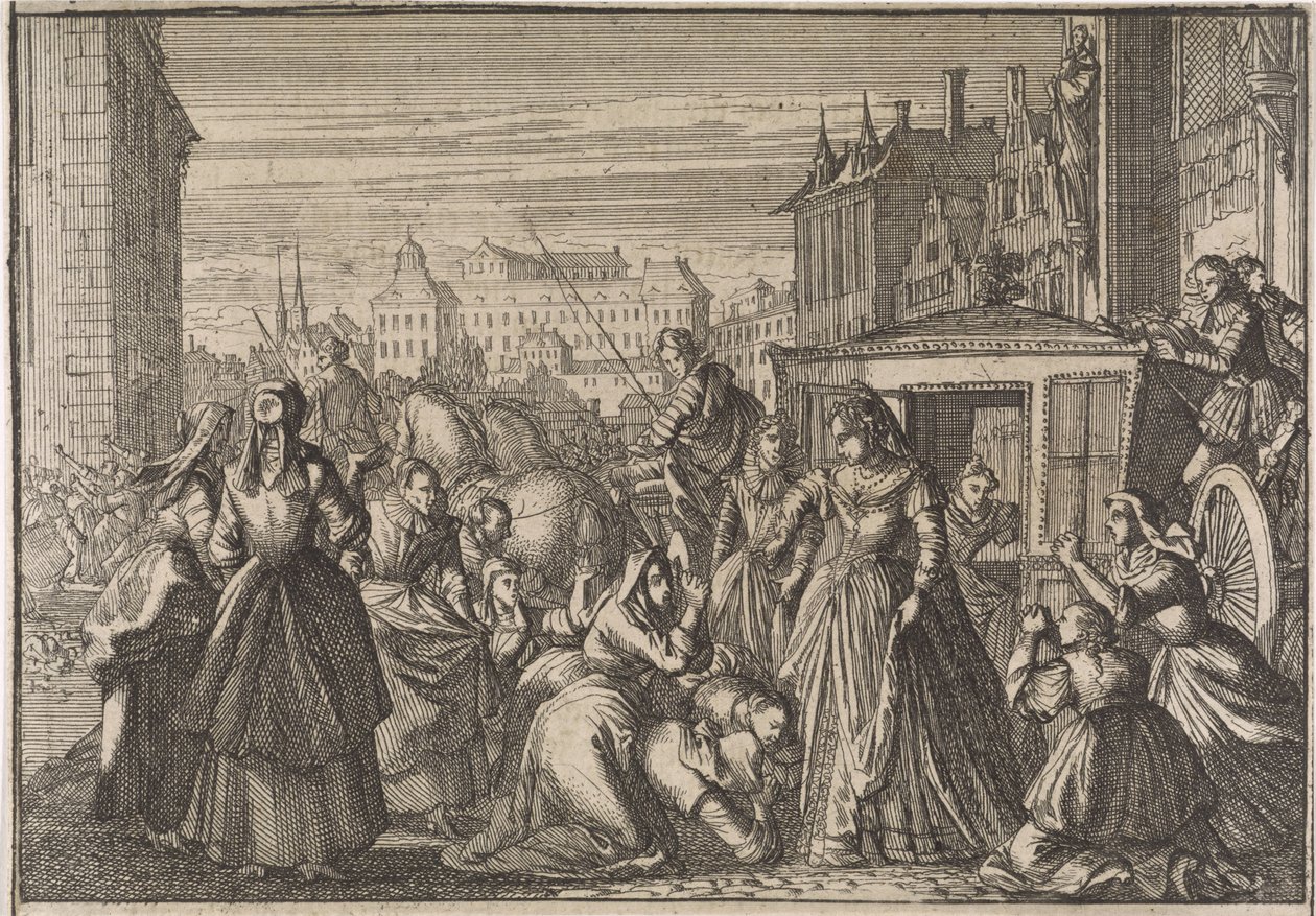 Femmes agenouillées à Paris devant la reine Anne, la suppliant de réduire les impôts, 1645 - Caspar Luyken (attributed to)