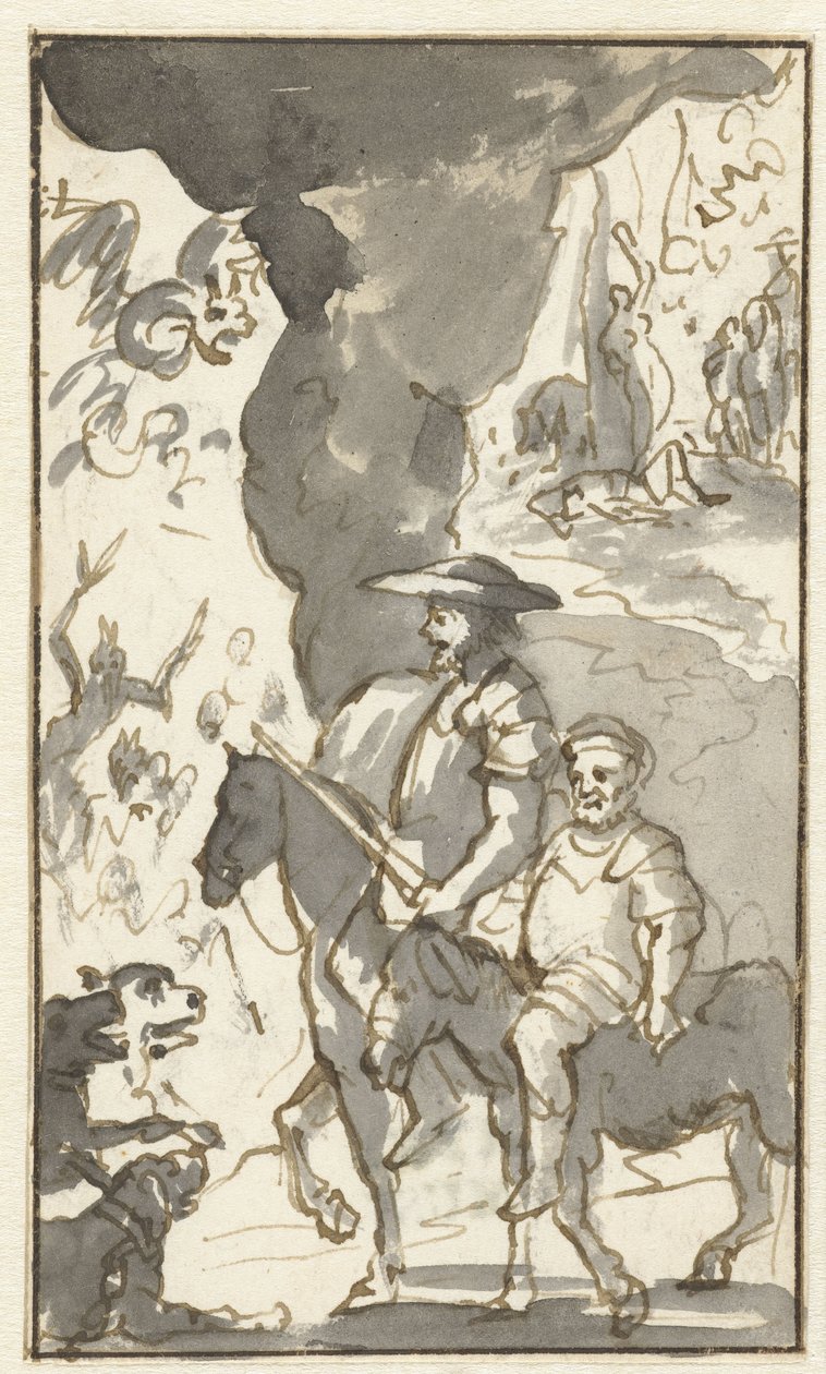 Don Quichotte et Sancho Panza passant devant une forge - Caspar Luyken