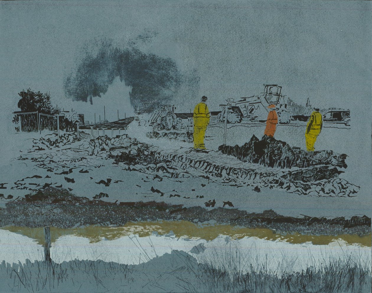 Chaux sur la terre, 2014 (linogravure et gravure) - Catherine Sutcliffe Fuller