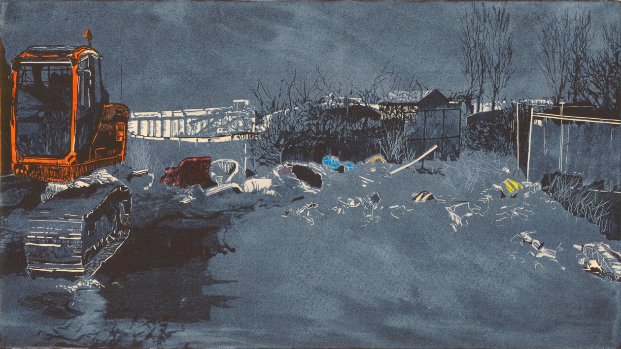 Grande étendue avec 300 tritons, 2014 (Linogravure et gravure) - Catherine Sutcliffe Fuller