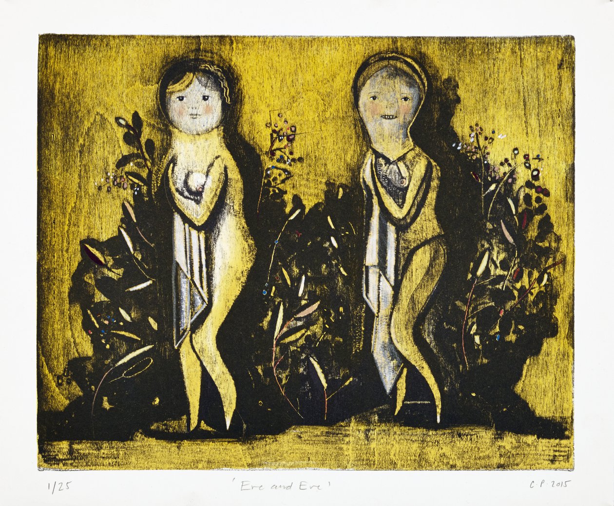 Eve et Eve, 2015 (lithographie mokulito avec coloration à la main) - Cathie Pilkington