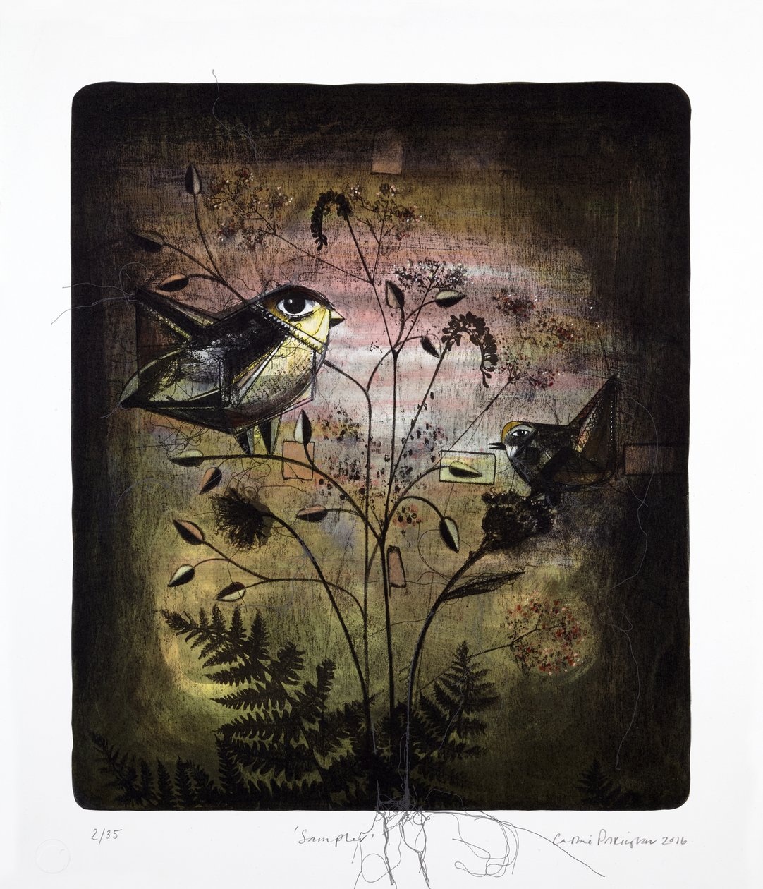 Sampler, 2016 (lithographie mokulito avec coloration à la main) - Cathie Pilkington