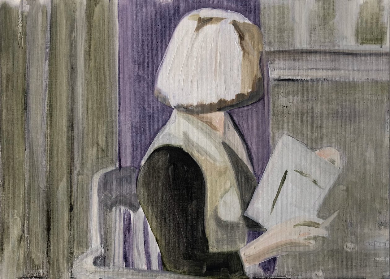 26.03.20 il a essayé avec persistance de la persuader de sortir avec lui, 2020 (huile sur papier) - Cathy Lomax
