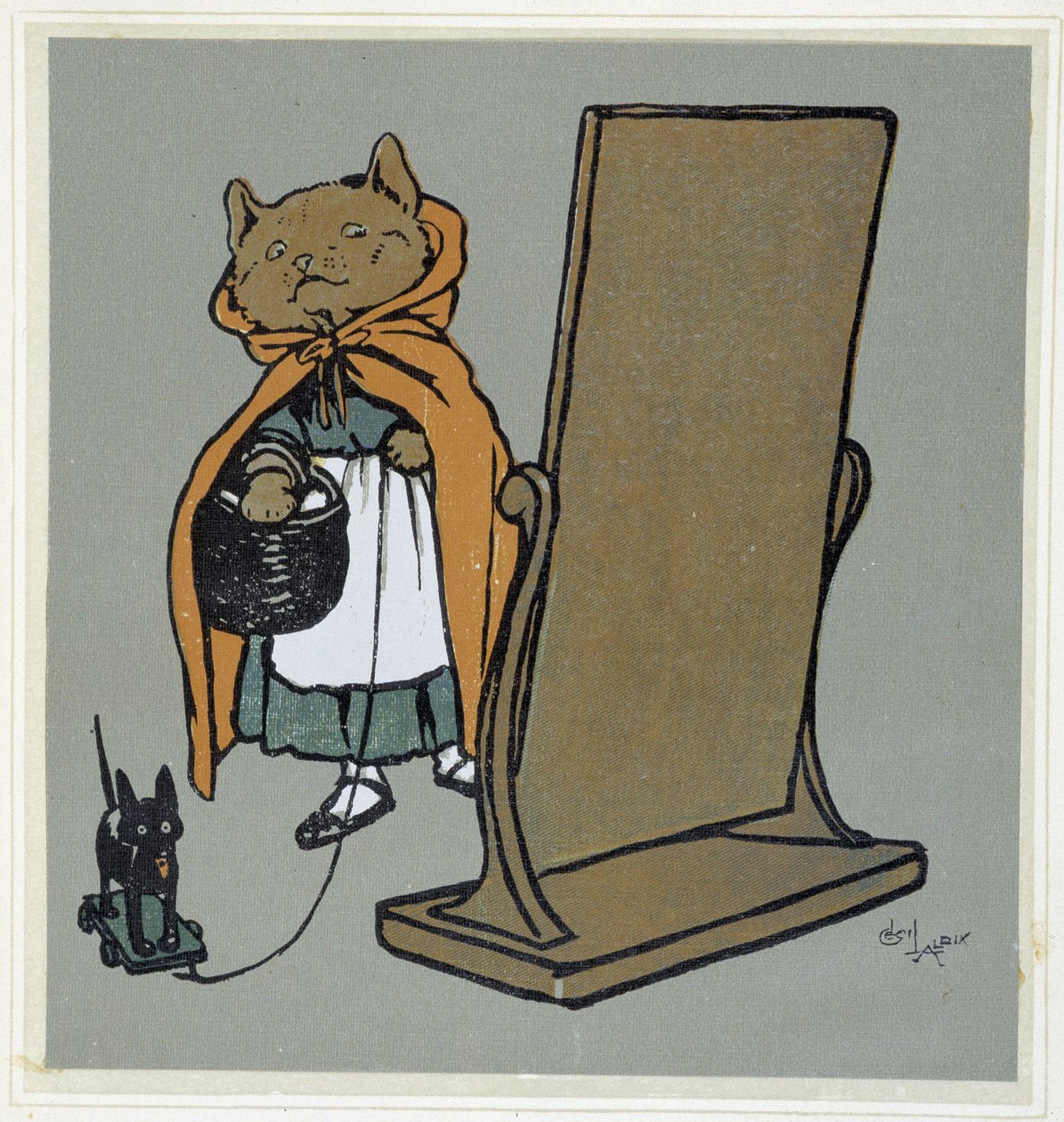 Chat devant son miroir - dessin par Cécil Aldin - Cecil Charles Windsor Aldin