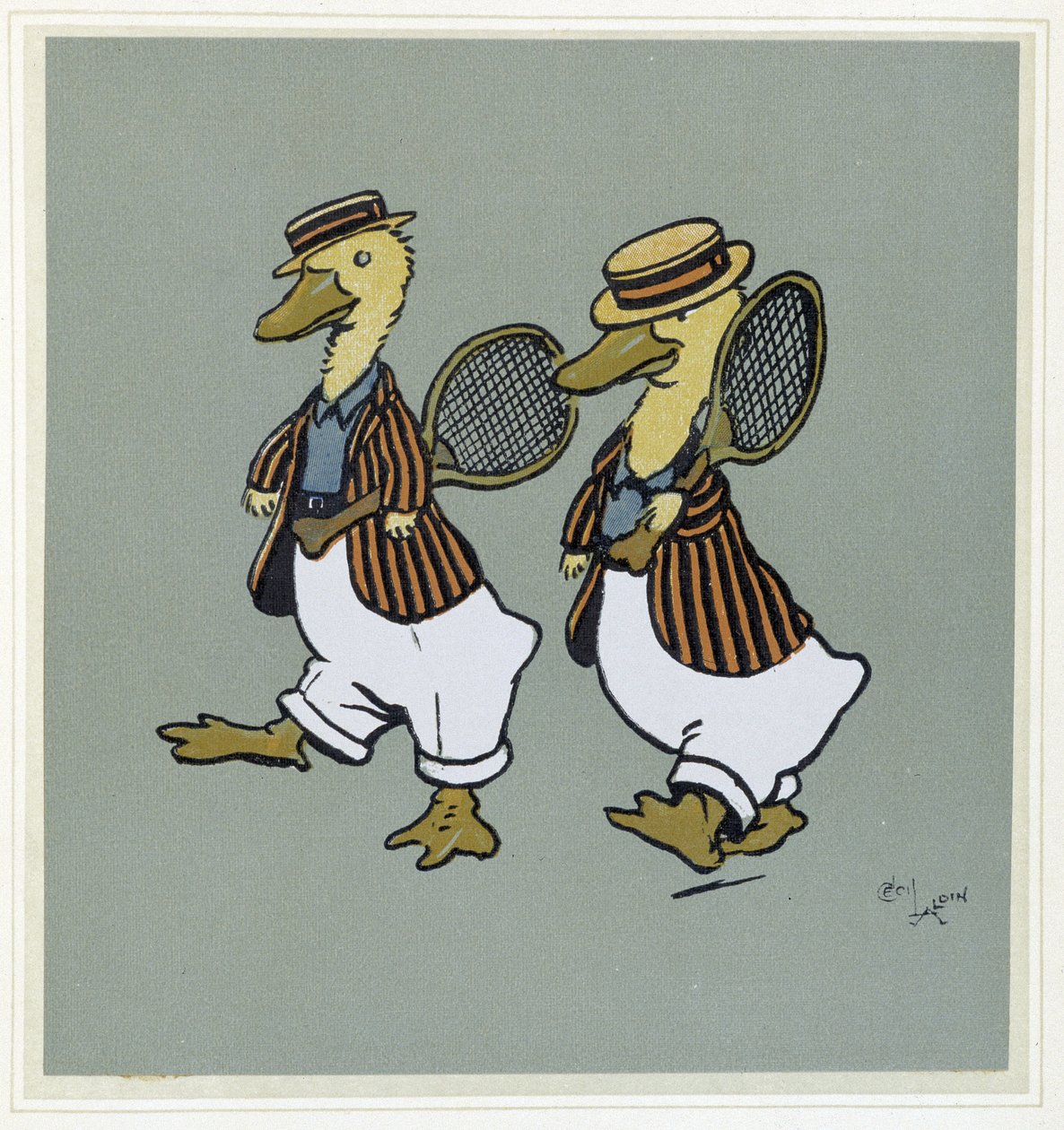 Deux canards en costume de tennis - dans « Merry Party », ill. par Cécil Aldin, éd. Hodder & Stoughton, Londres - Cecil Charles Windsor Aldin