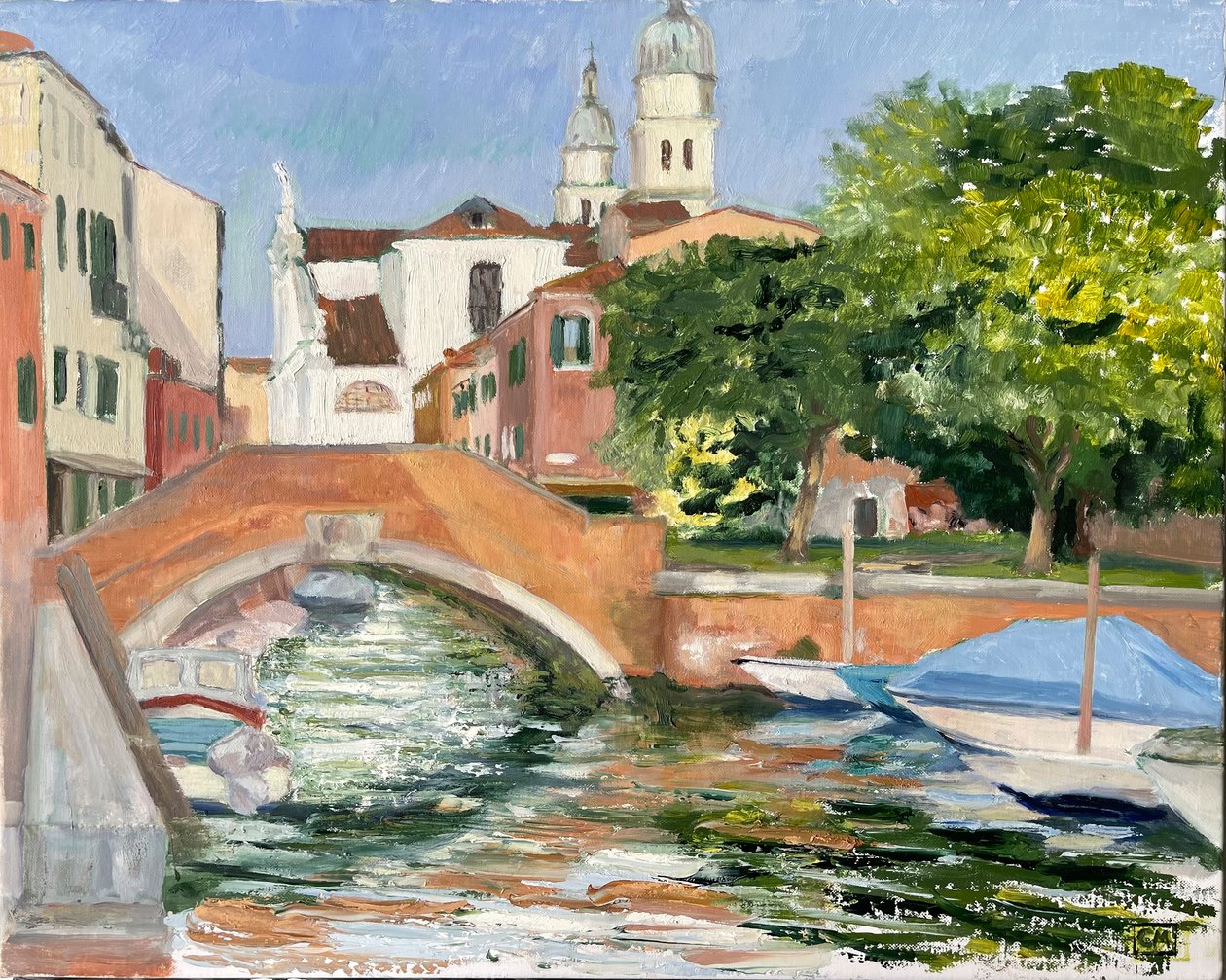 Soleil du soir à Dorsoduro, Venise 2025 (huile sur toile) - Celia Montague