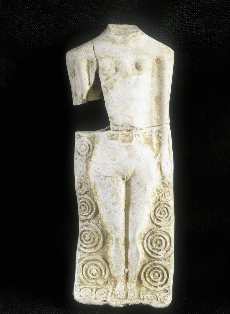Femme aux trois seins. Statuette réalisée par le potier celte « Rextuguenos » signature et rouelles (seul potier armoricain connu), pour Laraire (lieu de prière dans une villa romaine) - Celtic