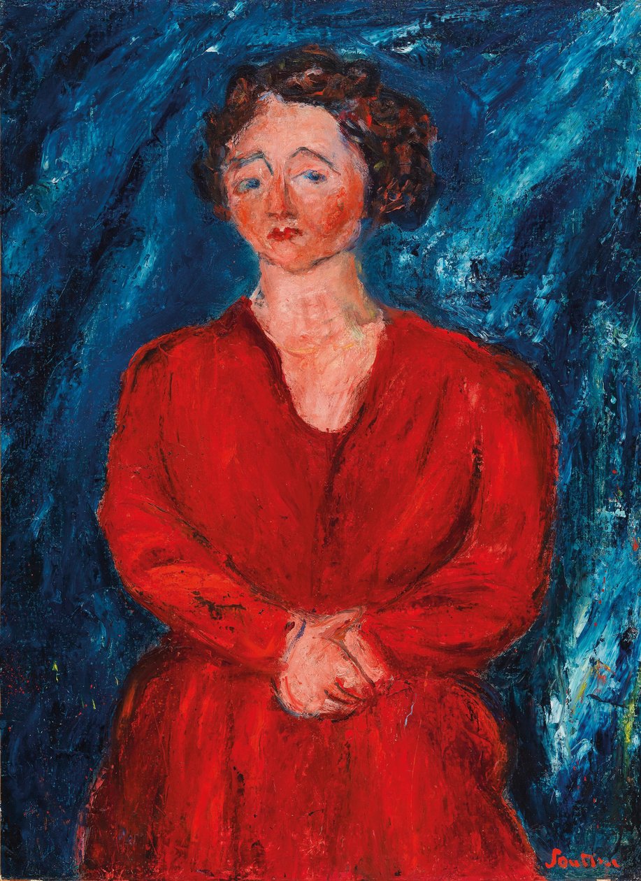 La Femme en rouge au fond bleu, vers 1928 - Chaim Soutine