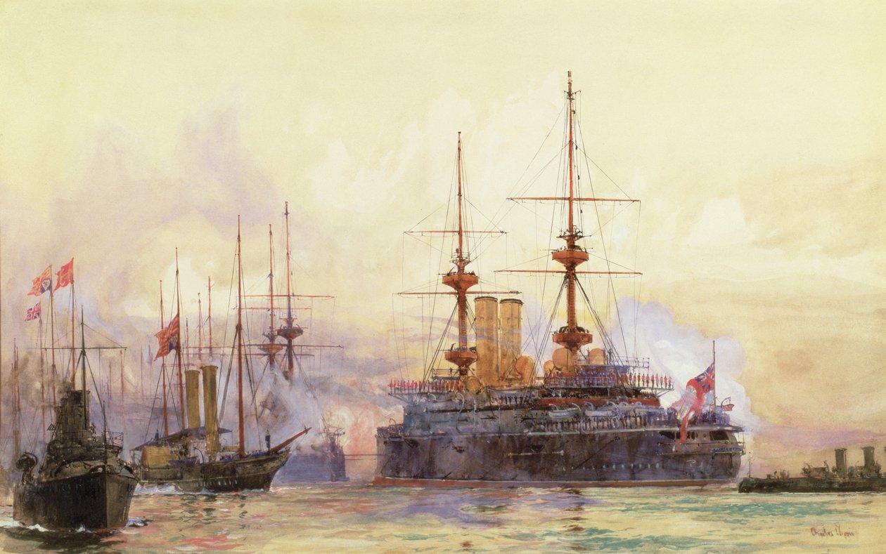 Le Prince George à Spithead. Le Requiem Naval de la Reine Victoria - Charles Edward Dixon