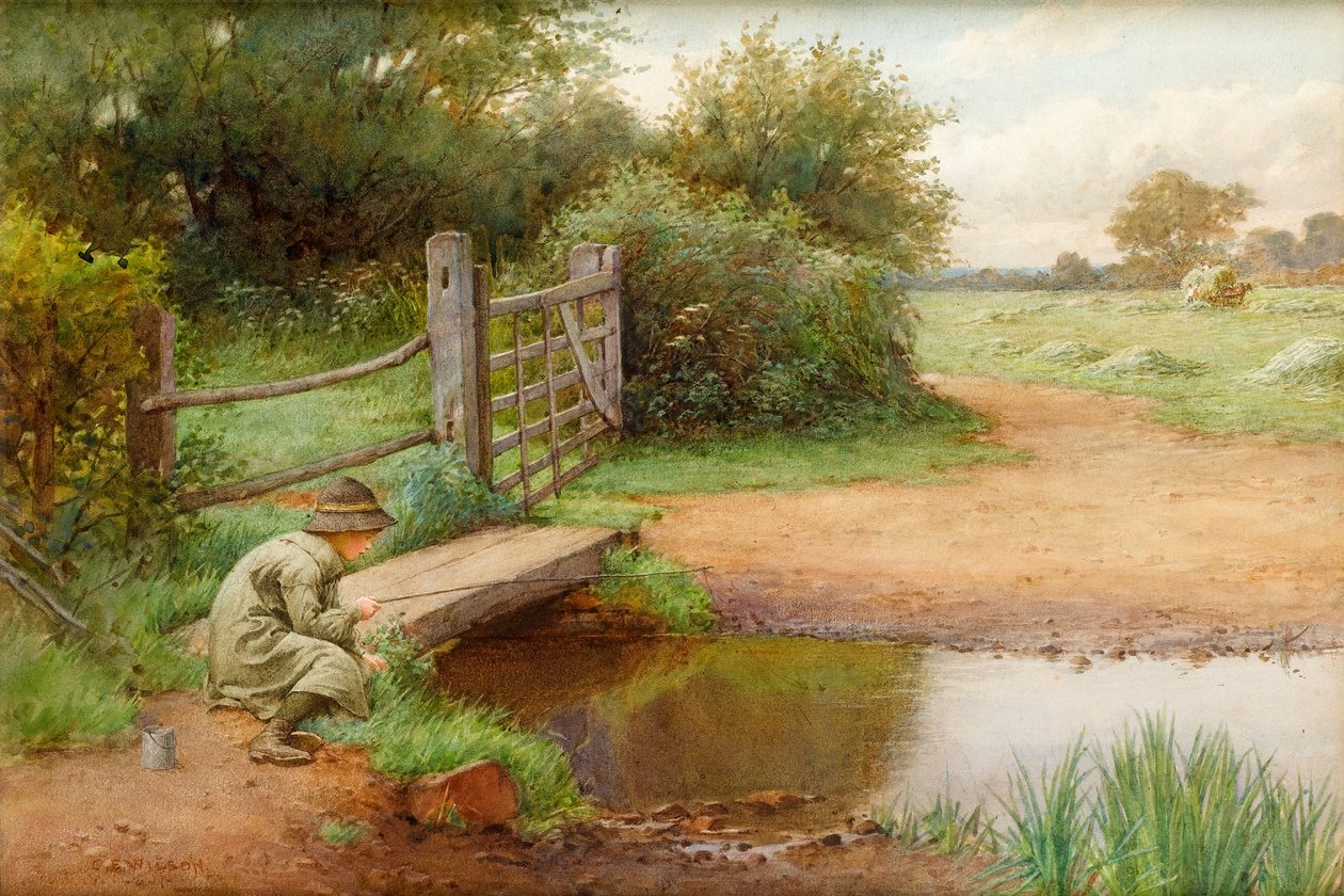 Essayer sa chance, pêche dans le ruisseau - Charles Edward Wilson
