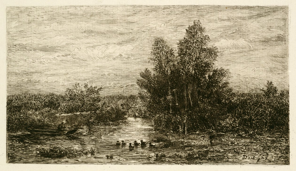 Pêcheur sur la rivière avec des canards, 1878 - Charles Francois Daubigny