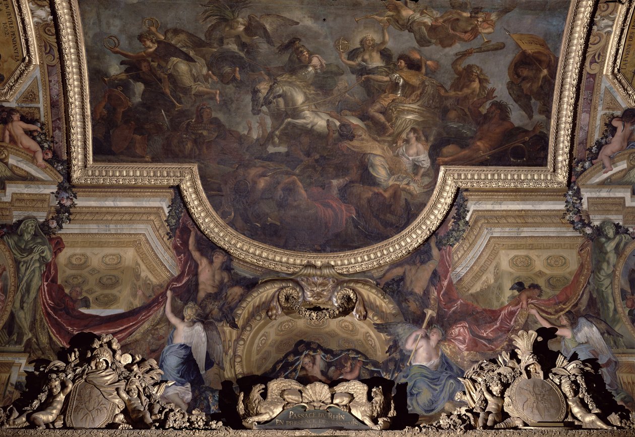 Passage sur le Rhin en présence des ennemis 1672, peinture au plafond de la Galerie des Glaces - Charles Le Brun