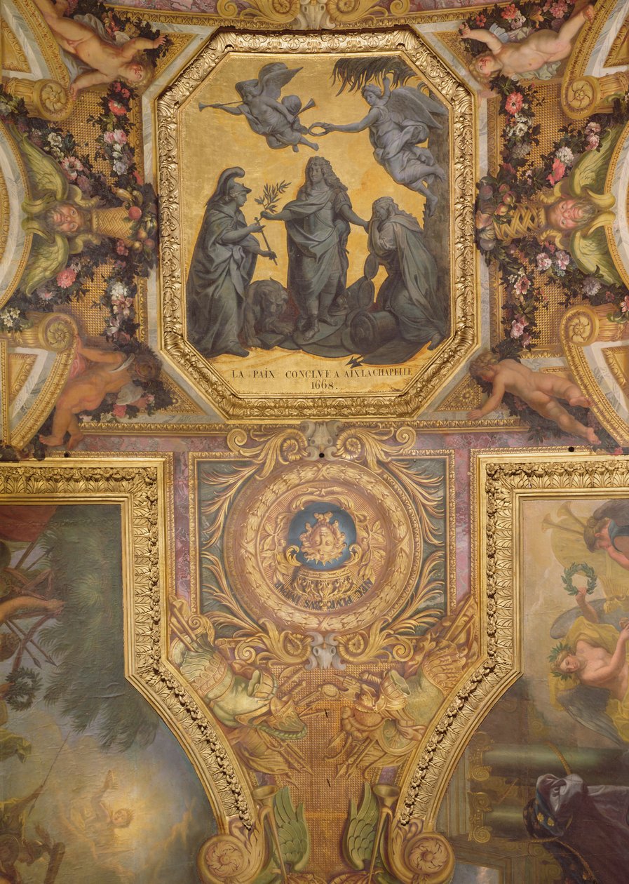 Paix conclue à Aix-la-Chapelle en 1668, peinture de plafond de la Galerie des Glaces - Charles Le Brun