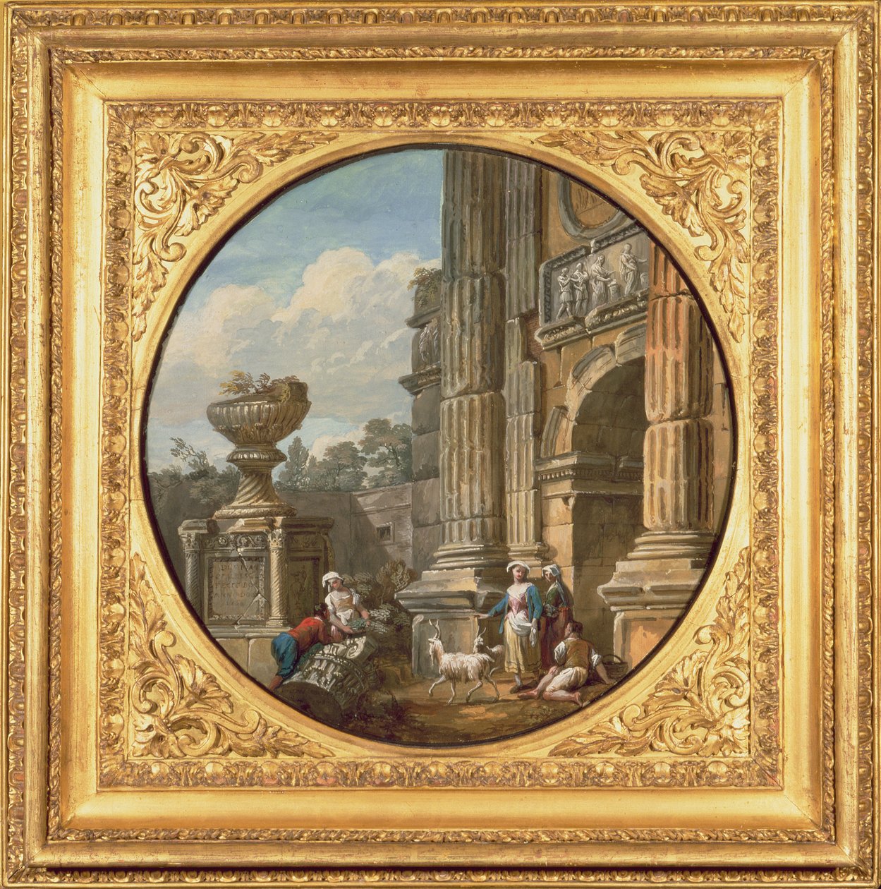 Sujet architectural : Arche, tombe, figures et chèvres, 1760s - Charles Louis Clerisseau