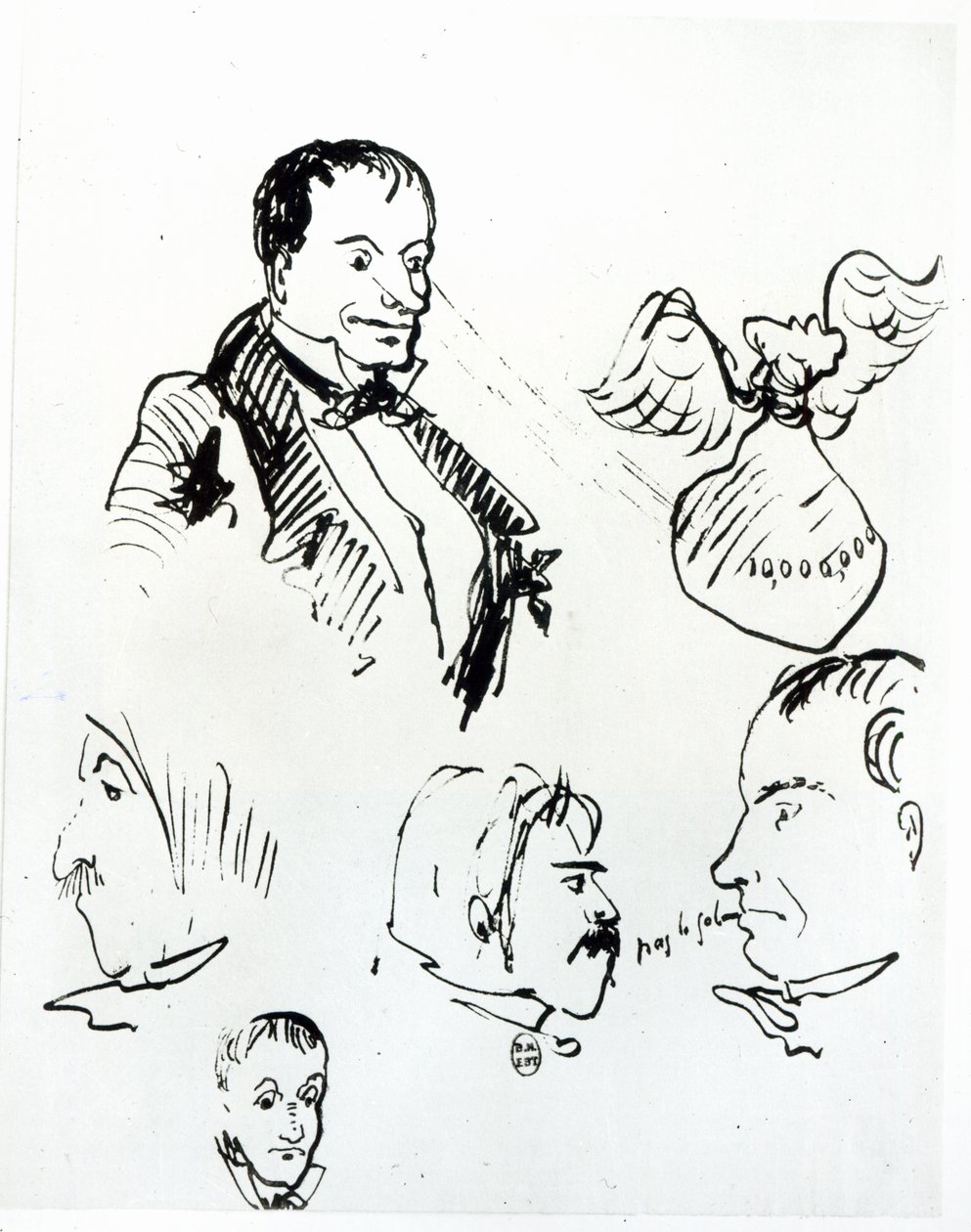 Trois autoportraits et profils de Jules Champfleury (1821-89) et Charles Asselineau (1820-74) c.1857-58 - Charles Pierre Baudelaire