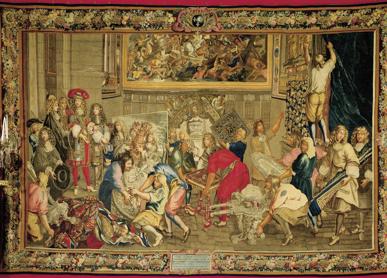 Louis XIV visitant la manufacture des Gobelins - Charles (studio of ) Le Brun