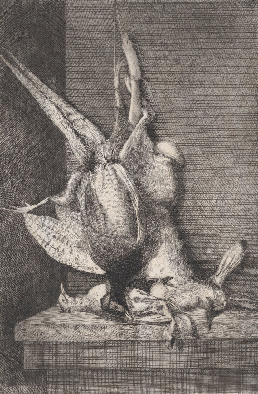 Trophée de chasse avec oiseaux de gibier et lapin, 1850-1900 - Charles Alphonse Deblois