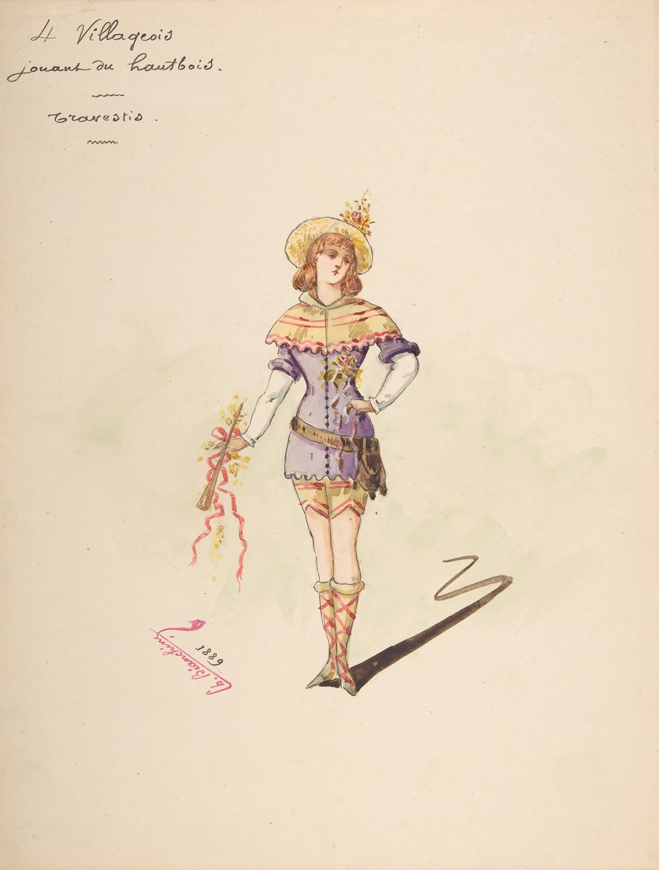 Costume Design for 4 Villageois jouant au hautbois [a], Descriptive Sheet of Costume - Charles Bianchini