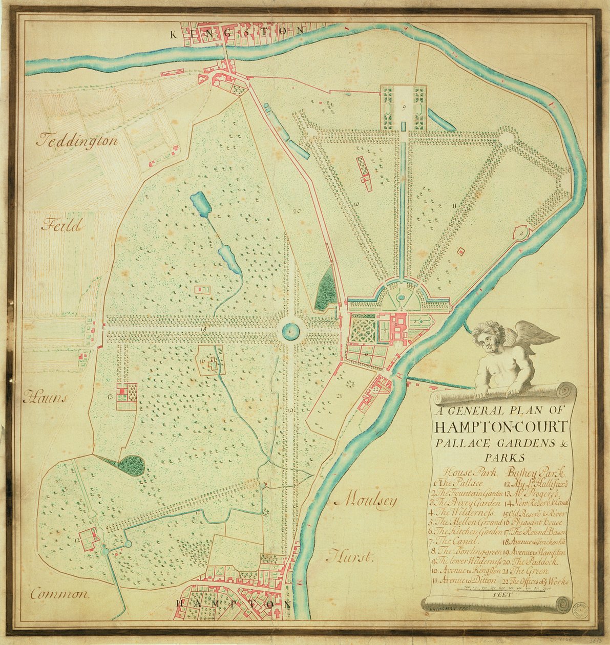 Plan général des jardins et parcs du palais de Hampton Court, vers 1713 - Charles Bridgeman