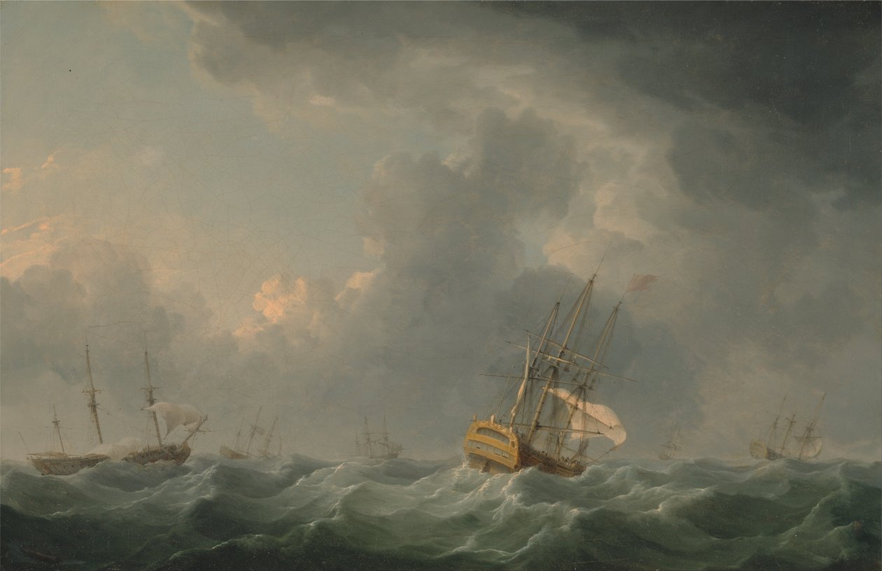 Navires anglais courant avant un coup de vent - Charles Brooking
