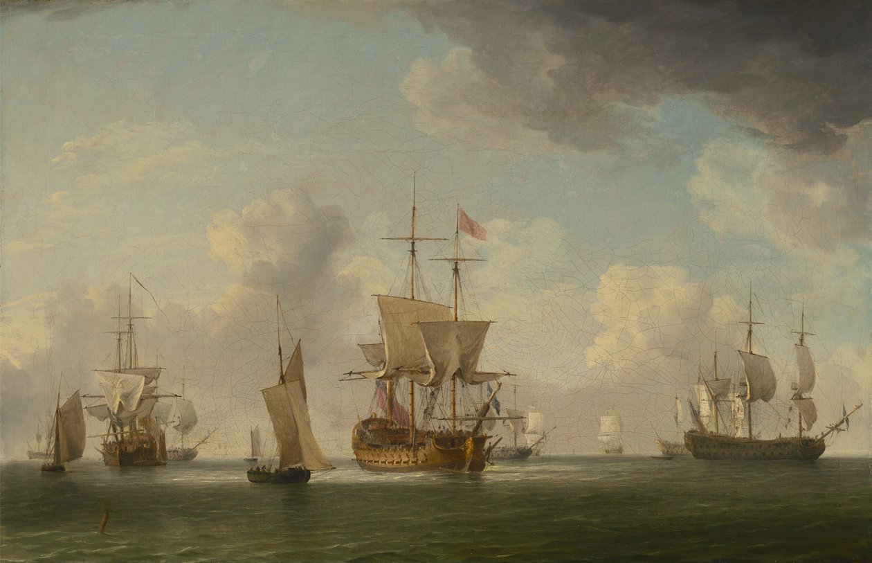 Navires anglais sous voile par une brise très légère - Charles Brooking