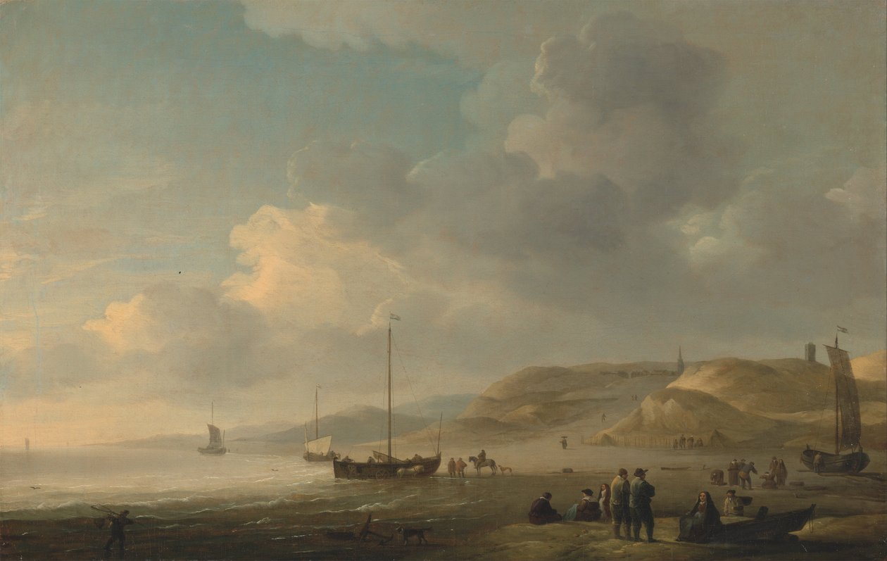 La côte près de Scheveningen avec des roses de pêche sur le rivage - Charles Brooking