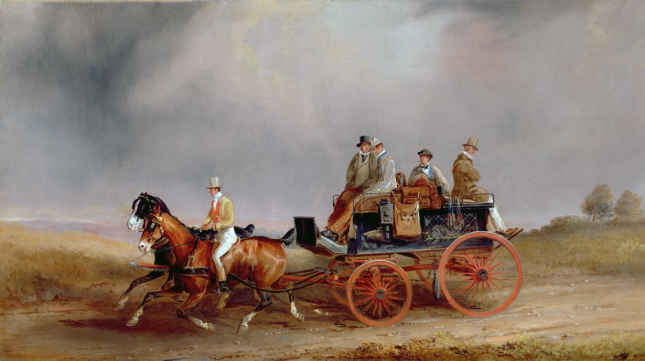 Partir à la chasse ; un postillon et une paire avec un chariot de chasse - Charles Cooper Henderson