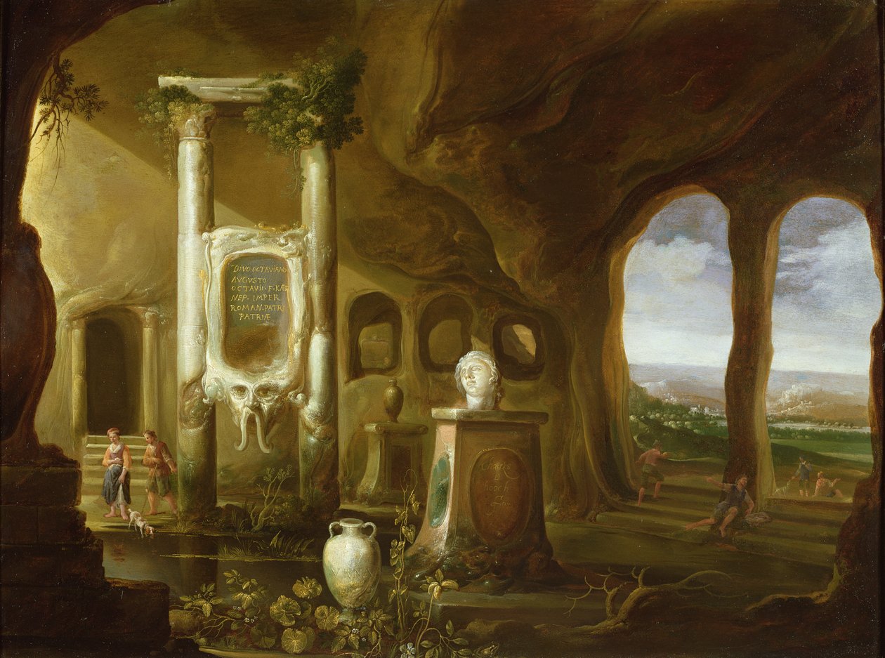 Un monument à Auguste, dans une grotte avec des figures, 17e siècle - Charles Cornelisz de Hooch