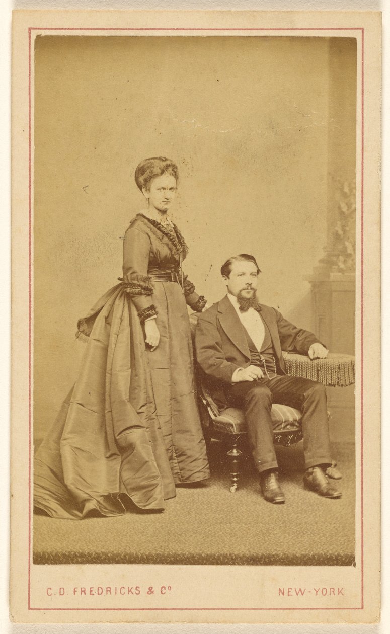 [Couple non identifié : femme debout, homme à la barbe de Vandyke assis]. - Charles DeForest Fredricks