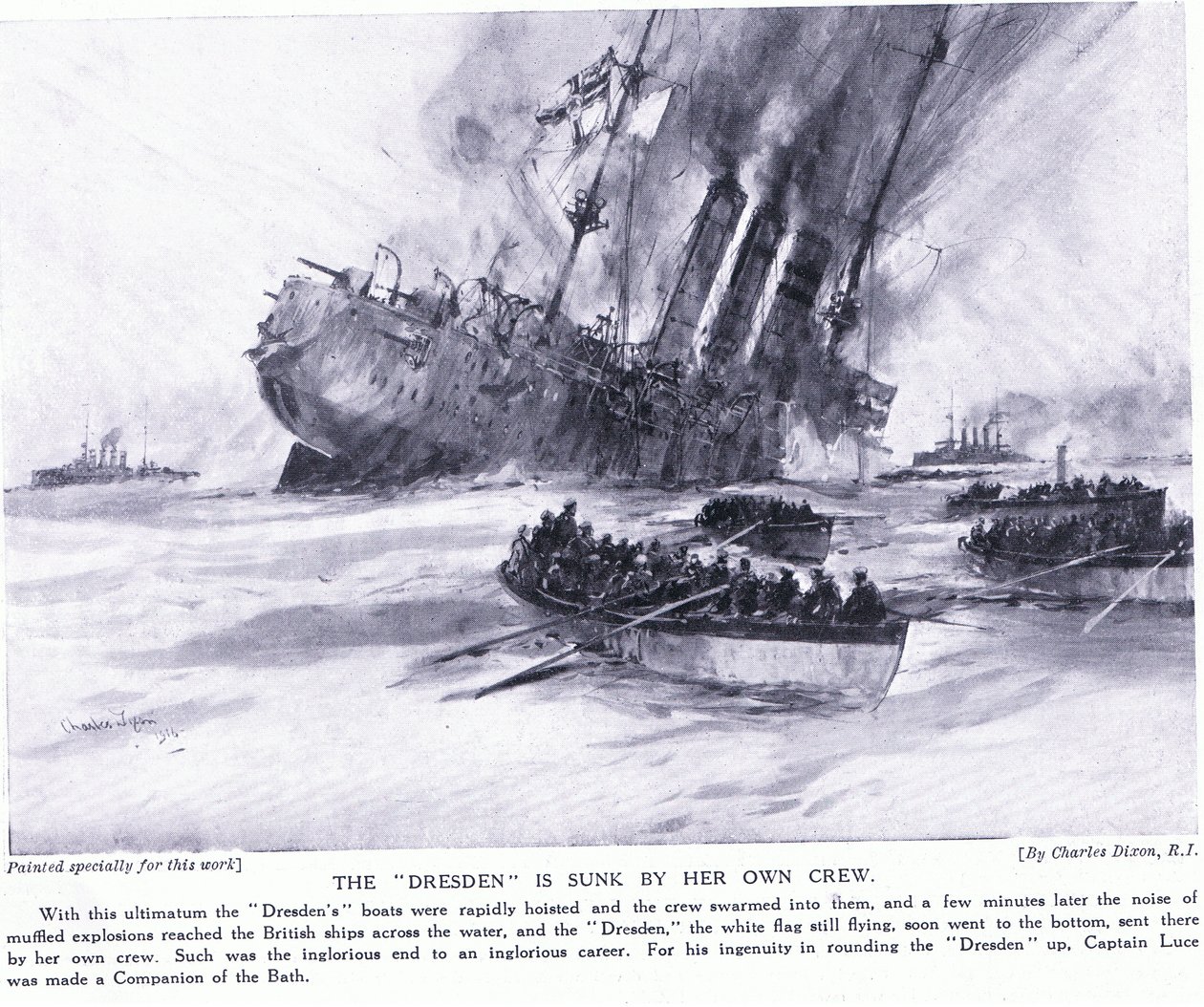 Le Dresden est coulé par son propre équipage, mars 1915 - Charles Edward Dixon