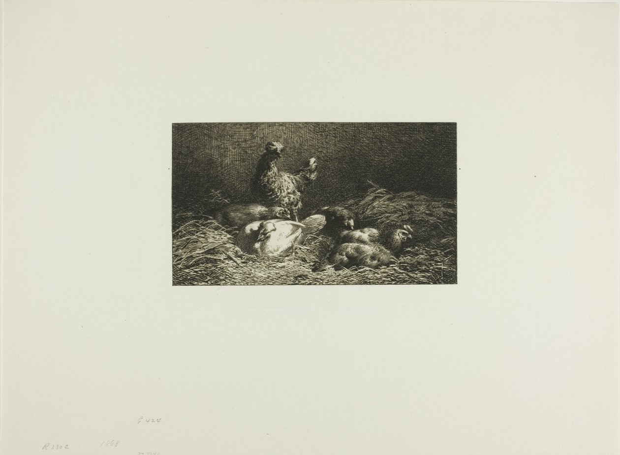 Les poules au perchoir - Charles Emile Jacque