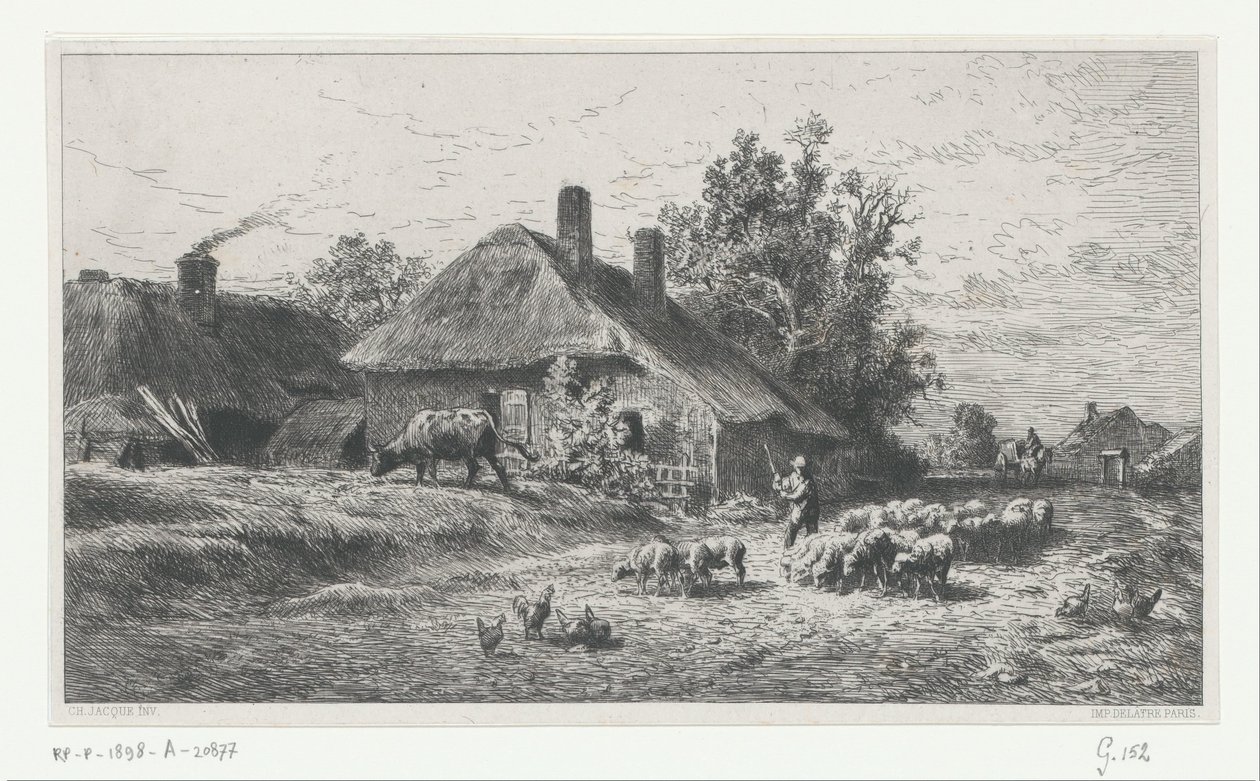 Berger avec troupeau sur un chemin près d