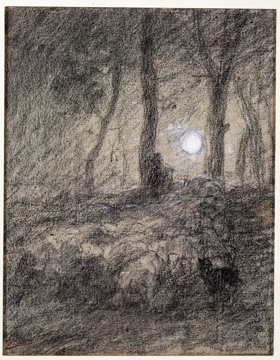 Troupeau de moutons au clair de lune - Charles Emile Jacque