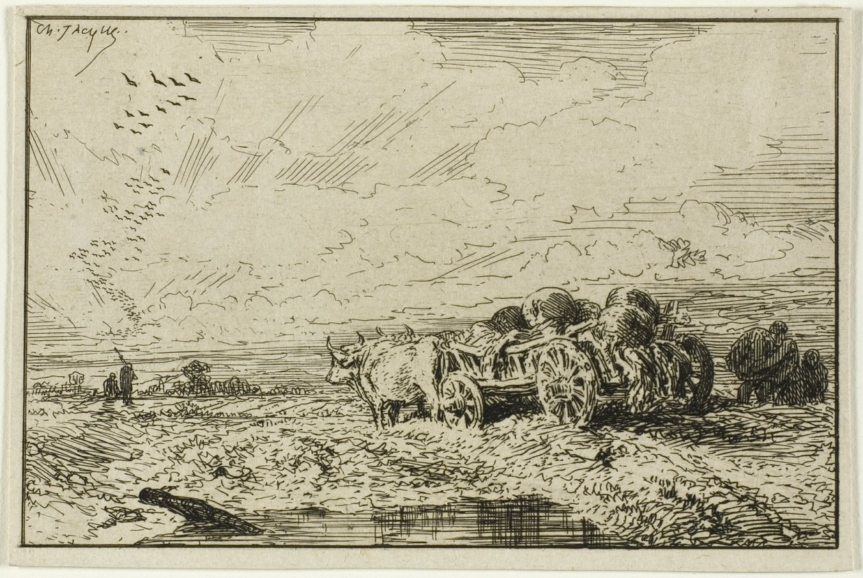Paysage avec chariot tiré par des bœufs - Charles Emile Jacque
