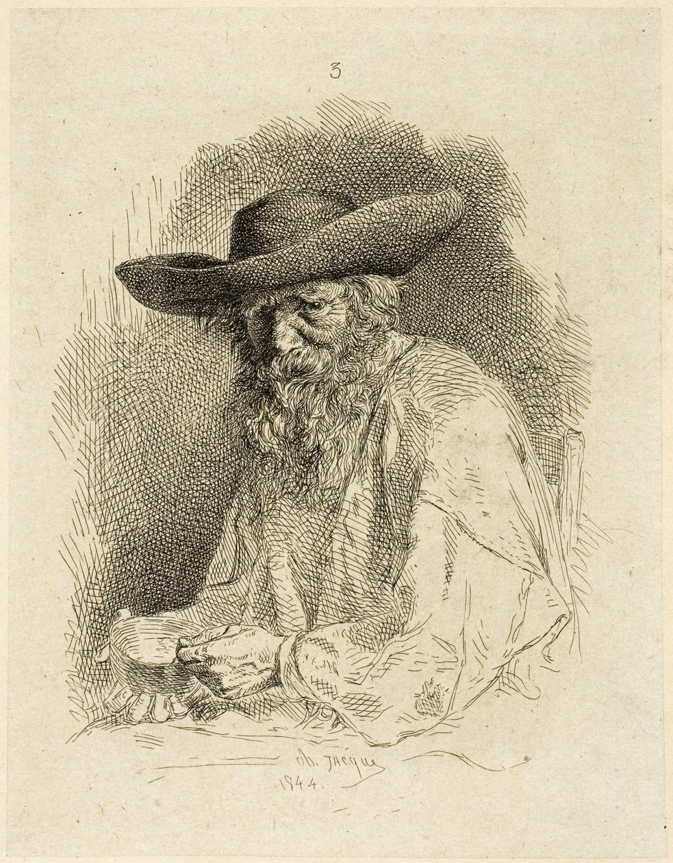 Vieil homme avec gamelle - Charles Emile Jacque