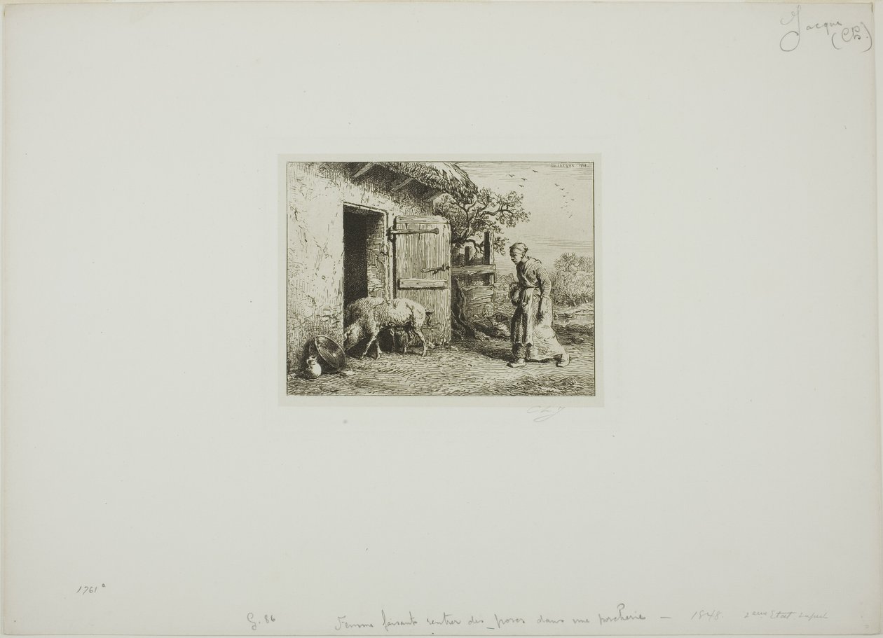 Femme ramenant ses cochons à la maison - Charles Emile Jacque