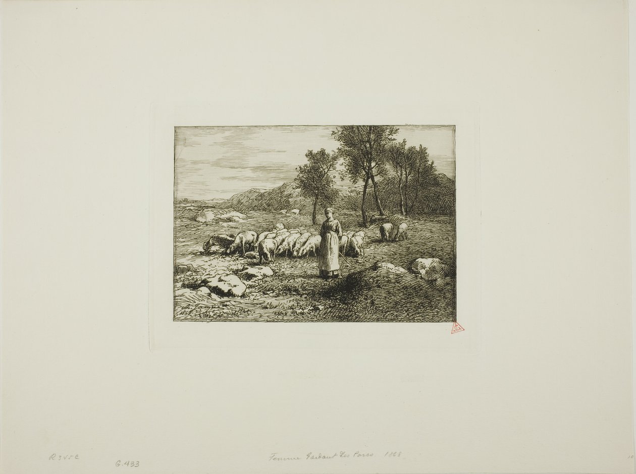 Femme surveillant un troupeau de cochons - Charles Emile Jacque