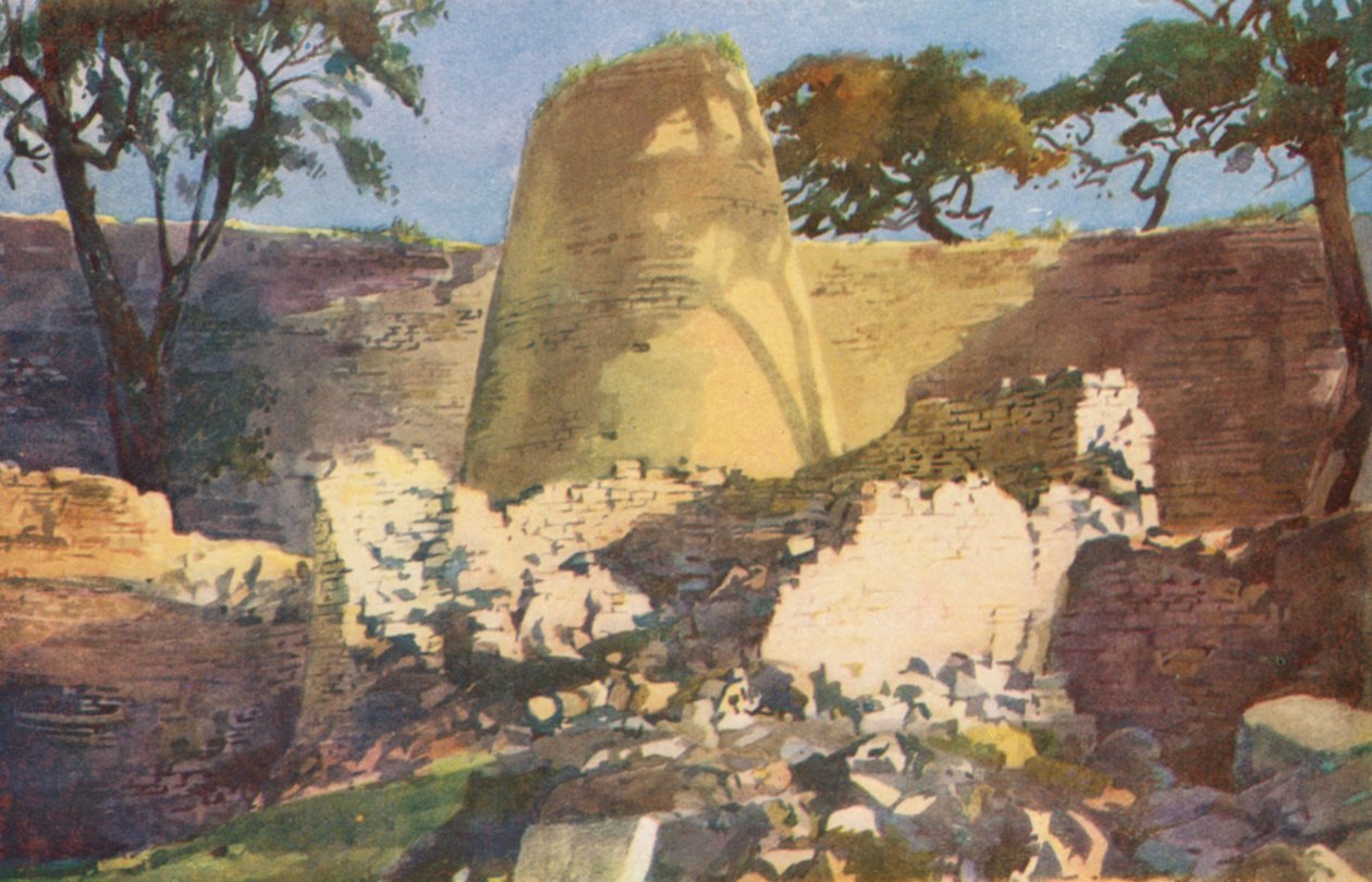 Tour conique, ruines du Grand Zimbabwe (lithographie couleur) - Charles Ernest Peers