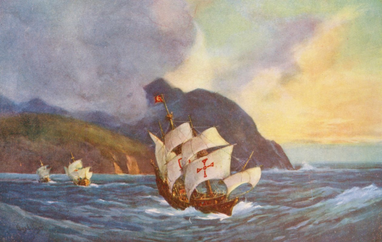 Vasco da Gama franchissant le cap de Bonne-Espérance (lithographie couleur) - Charles Ernest Peers